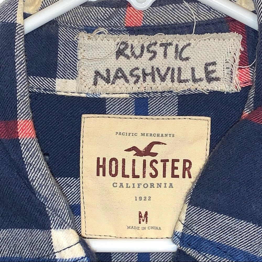 Hollister Distressed Patchwork Plaid Flannel Top M - image 8
